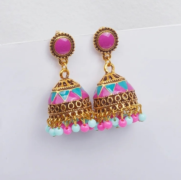 NWT Best-selling colorful jhumka earrings/ pakistani Indian jewelry/ ethnic - Picture 6 of 6